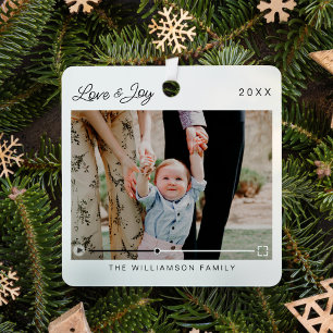 Love & Joy Modern Minimal QR Code Video Message Metal Tree Decoration