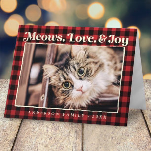Love & Joy Modern Plaid Funny Pet Cat Photo Holiday Card