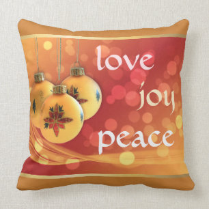 Love Joy Peace Christmas Blessings Gold Ornaments Cushion