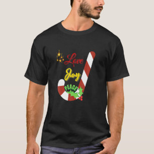 Love Joy Peace Christmas Candy Cane Star Long Slee T-Shirt