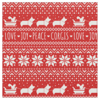 Love Joy Peace Corgis Festive Christmas Holiday Fabric