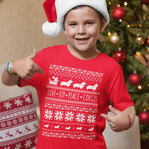 Love Joy Peace Corgis Festive Christmas Holiday T-Shirt