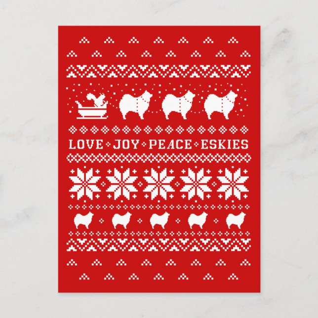 Love Joy Peace Eskies Cute Dogs Christmas  Holiday Postcard (Front)