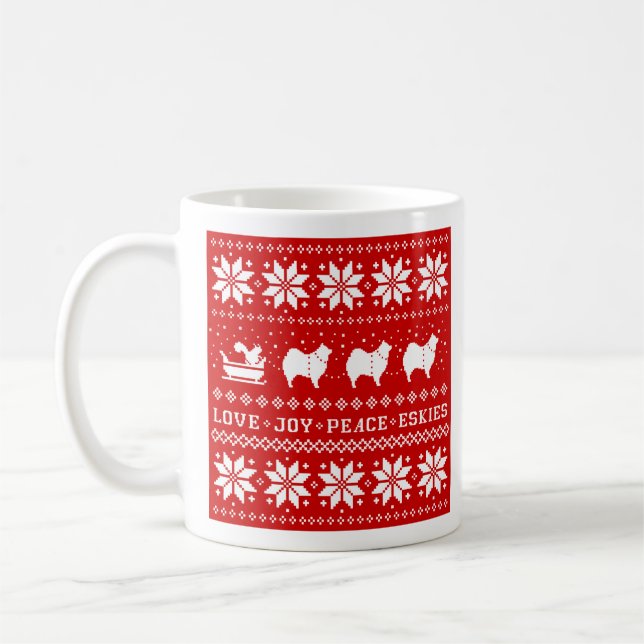 Love Joy Peace Eskies - Dogs Christmas Holiday Coffee Mug (Left)