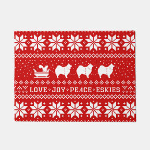Love Joy Peace Eskies Dogs Christmas Holiday Doormat
