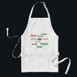 LOVE JOY PEACE Hebrew Personalised<br><div class="desc">This apron is a stylish gift for anyone who loves cooking at any time of year, but particularly during the holidays. The words LOVE JOY PEACE including their Hebrew translations are colour-coded in red, yellow and green. The text is customisable in case you wish to change anything. There is a...</div>