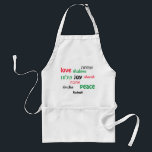 LOVE JOY PEACE Hebrew Personalised<br><div class="desc">This apron is a stylish gift for anyone who loves cooking at any time of year, but particularly during the holidays. The words LOVE JOY PEACE including their Hebrew translations are colour-coded in red, yellow and green. The text is customisable in case you wish to change anything. There is a...</div>