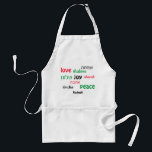 LOVE JOY PEACE Hebrew Personalised Standard Apron<br><div class="desc">This apron is a stylish gift for anyone who loves cooking at any time of year, but particularly during the holidays. The words LOVE JOY PEACE including their Hebrew translations are colour-coded in red, yellow and green. The text is customisable in case you wish to change anything. There is a...</div>