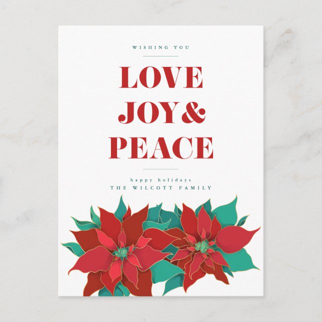 LOVE JOY & PEACE Merry Christmas Holiday Postcard (Front)