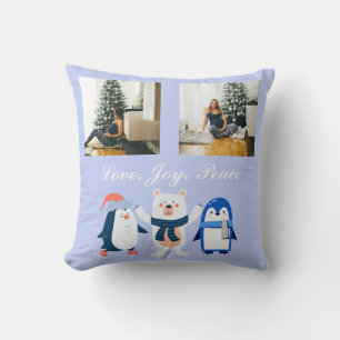 Love joy peace polar bear penguins 2 photo cushion