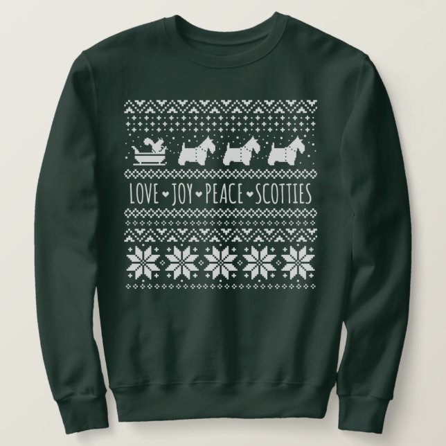 Love Joy Peace Scotties Christmas Holiday Dogs Sweatshirt (Design Front)
