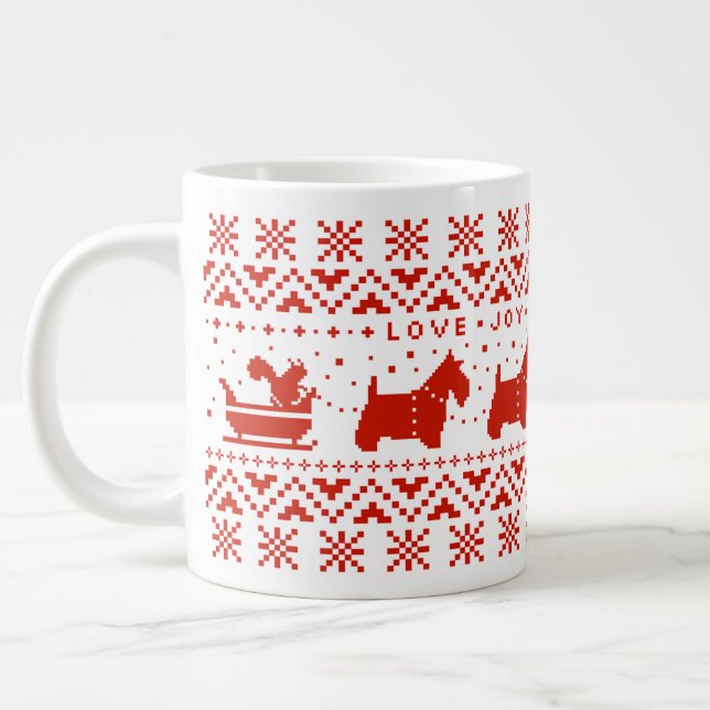 Love Joy Peace Scotties Festive Christmas Dogs Large Coffee Mug (Left)