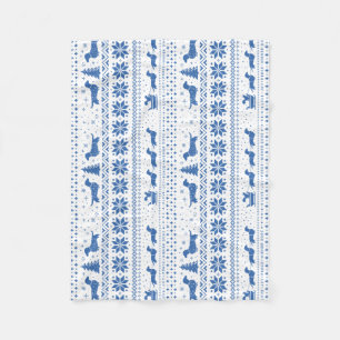 Love Joy Peace Wiener Dogs Blue Christmas Pattern Fleece Blanket