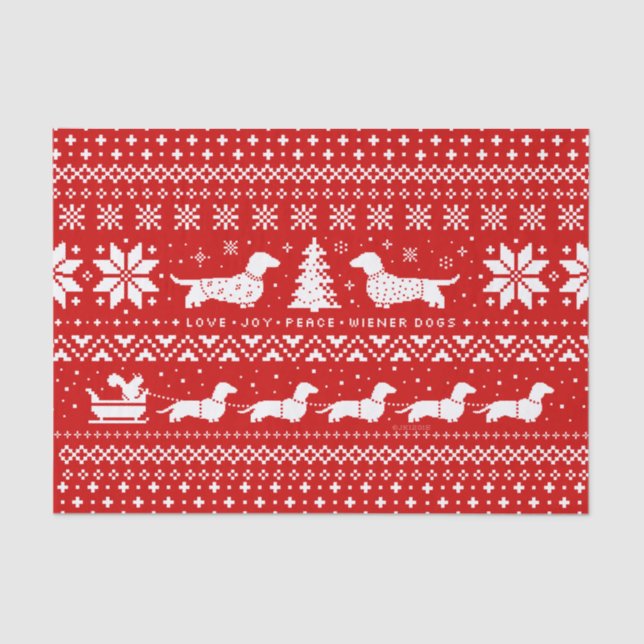 Love Joy Peace Wiener Dogs | Dachshunds Christmas Tissue Paper (Front)
