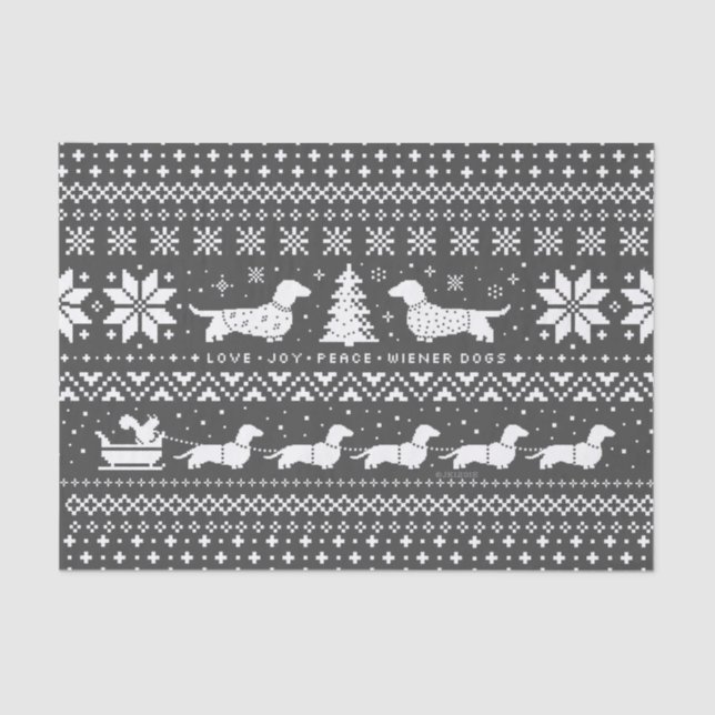Love Joy Peace Wiener Dogs | Dachshunds Christmas Tissue Paper (Front)