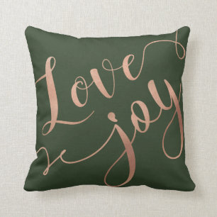 Love & Joy Script   Gold & Hunter Green Christmas Cushion
