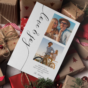 Love & Joy Two Photo Family Christmas Black White Holiday Card