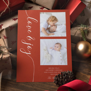 Love & Joy Two Photo Family Christmas Terracotta Holiday Card