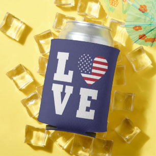 Love July 4TH Can Cooler, Patriotic July 4th Beer Cooler