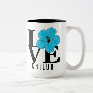 LOVE Kailua Blue Hibiscus 15oz Two-Tone Coffee Mug