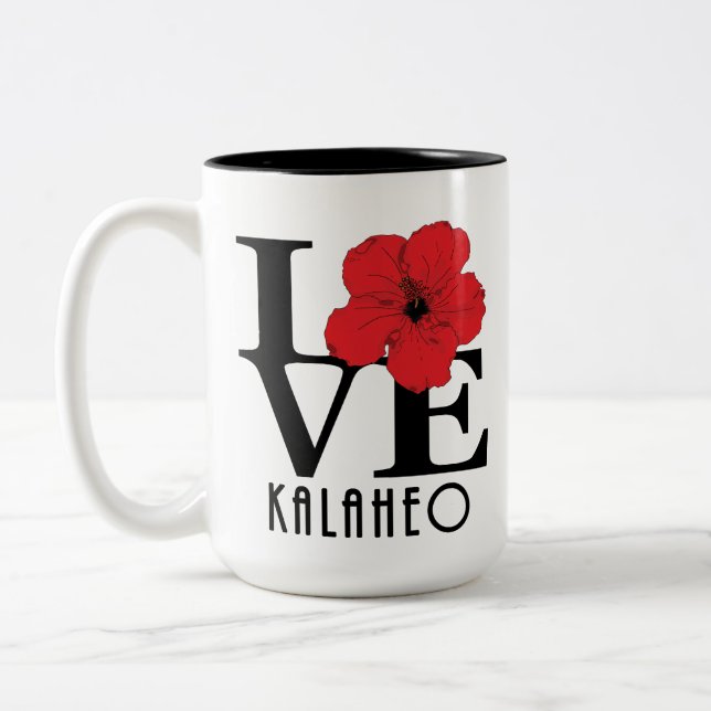 LOVE Kalaheo Hawaii Red Hibiscus 15oz Two-Tone Coffee Mug (Left)