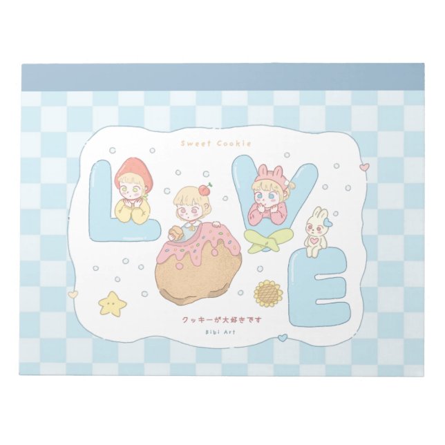 LOVE Kawaii Pastel Alphabet Illustration 💕🍓🐰  Notepad (Front)