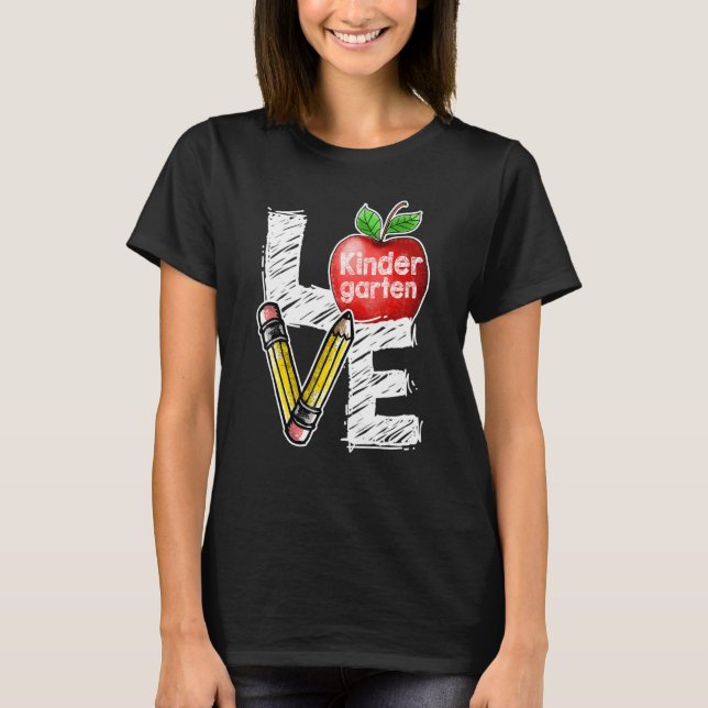 Love Kindergarten Apple  Back To School Teacher St T-Shirt (Front)