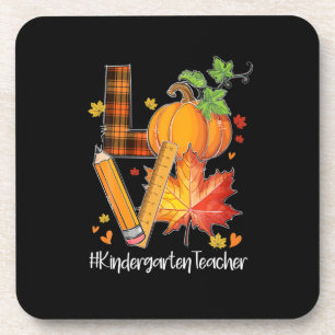 LOVE Kindergarten Teacher Fall Leaves Autumn Coaster