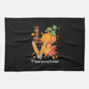 LOVE Kindergarten Teacher Fall Leaves Autumn Tea Towel