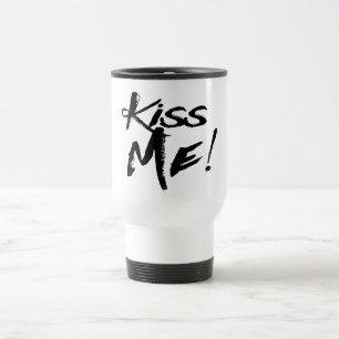 Love Kiss Me Black And White Travel Mug