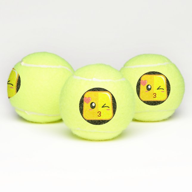 Love Kiss Square Emoji Face Have Fun Play Sports Tennis Balls (Multi)