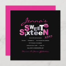 LOVE & KISSES HOT PINK Sweet Sixteen Invitation
