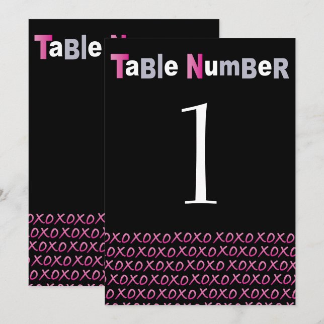 LOVE & KISSES PINK Bat Mitzvah Table Number Card (Front/Back)