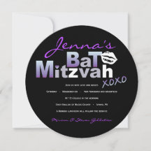 LOVE & KISSES Purple Bat Mitzvah Invitation