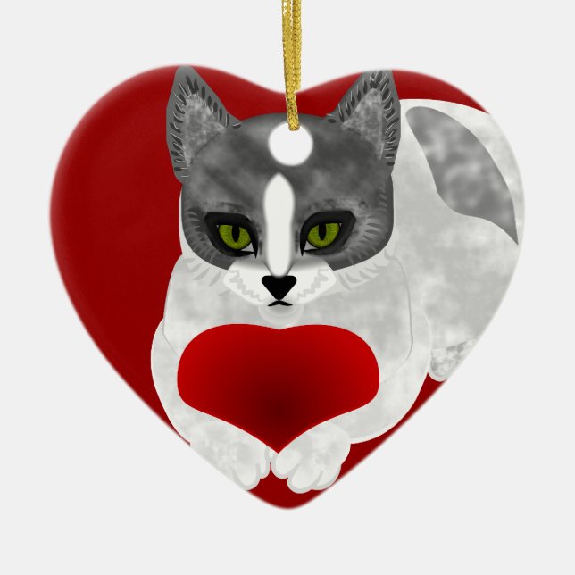 Love kitty ceramic tree decoration (Front)