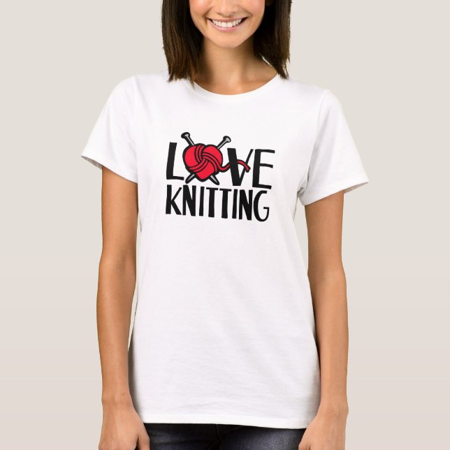 Love knitting red black graphic slogan t-shirt (Front)