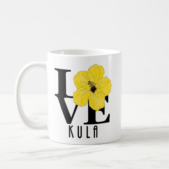 LOVE Kula Yellow Hibiscus 11oz Coffee Mug (Left)