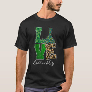 Love Lab Tech Life Shamrocks Leopard Happy St Patr T-Shirt