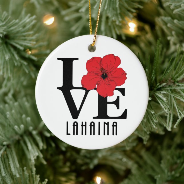 LOVE Lahaina Red Hibiscus Ceramic Tree Decoration (Tree)