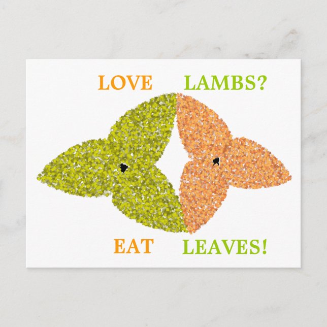 Love Lambs Eat Leaves Pro Vegetarian Postcard (Front)