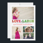 Love   Laugh x4 Holiday Card<br><div class="desc">Showcase four of your favourite photos with this simple card from PiPo Press. Designed with a fun handwritten chalk font in a varying shades of red and green, it sends an inspired message of "Love & Laugh." Wish your friends and family happy holidays this season with thoughts of laughter and...</div>