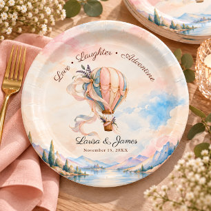 Love Laughter Adventure Hot Air Balloon Wedding Paper Plate