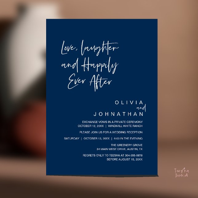 Love, Laughter and Happily Ever After, Modern Invitation (Love, Laughter and Happily Ever After, Modern Boho Wedding Invites Card PDF Navy Blue)