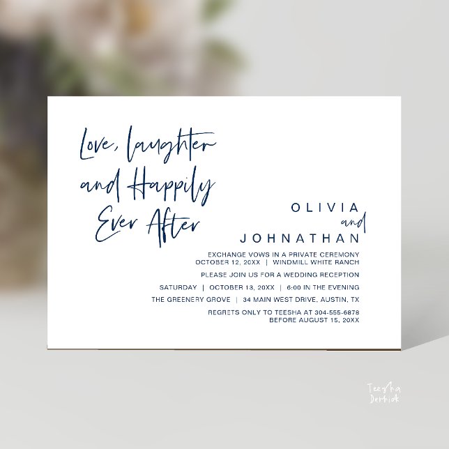 Love, Laughter and Happily Ever After, Modern Invitation (Love, Laughter and Happily Ever After, Modern Boho Wedding Invites Card PDF Navy Blue)