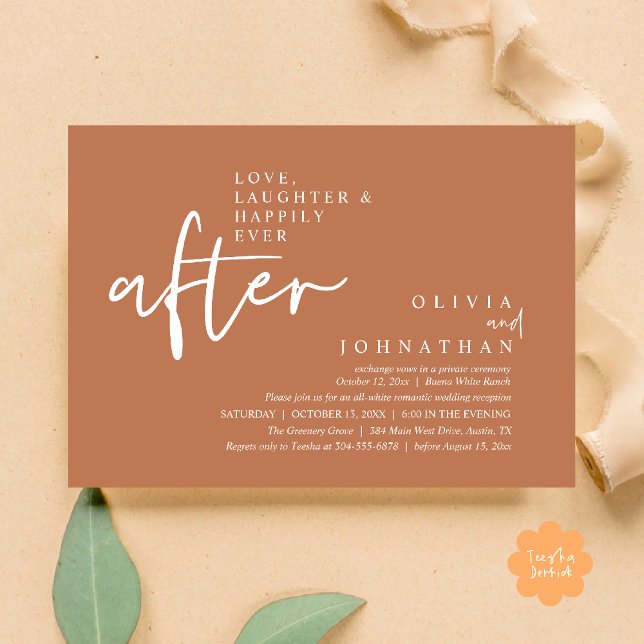 Love, Laughter And Happily Ever After Reception Invitation (Love, Laughter And Happily Ever After Reception Modern Minimalist Invitation Card PDF Copper Brown)