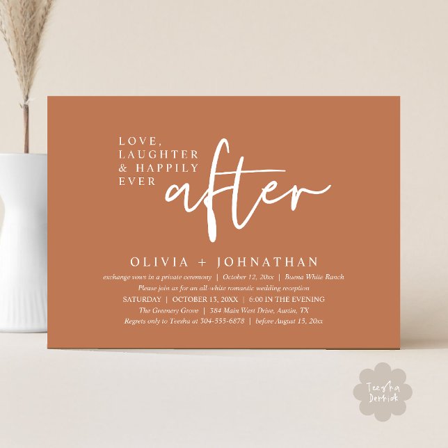 Love, Laughter And Happily Ever After Reception Invitation (Love, Laughter And Happily Ever After Reception Modern Minimalist Invitation Card PDF Copper Brown)