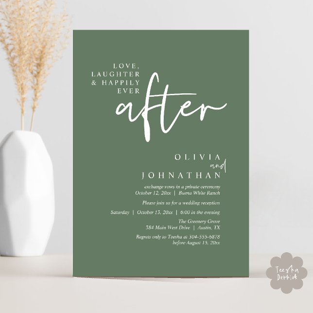 Love, Laughter And Happily Ever After Reception Invitation (Love, Laughter And Happily Ever After Reception Modern Minimalist Invitation Card PDF Sage Green)