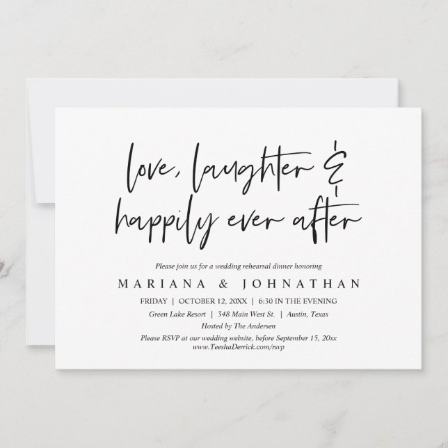 Love, Laughter Happily Ever After Rehearsal Dinner Invitation (Front)