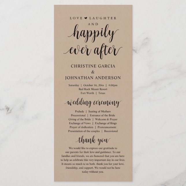 Love laughter Happily ever after, Wedding Ceremony Programme (Front)