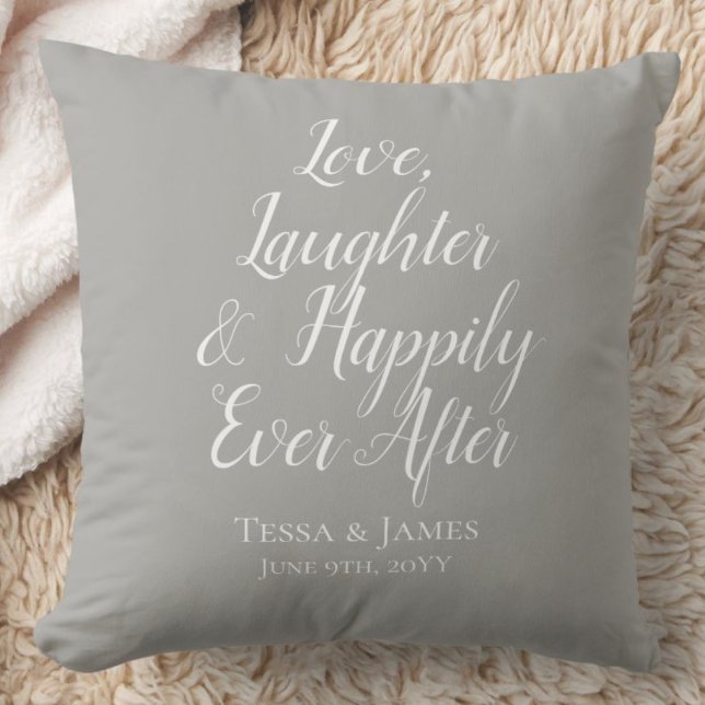 Love Laughter Happily Ever After Wedding Date Cushion ("Everyday is abundantly beautiful." 
Sincerely Best Wishes from Lucky Design World)